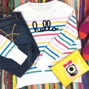 Time and True Hello Striped Colorful Rare Sweater